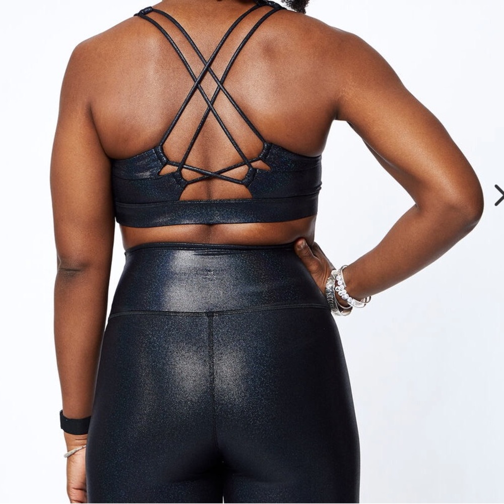 Soulcycle Looped X Back Disco Foil Bra + Leggings